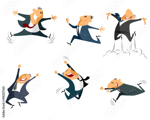 Six jumping businessmen