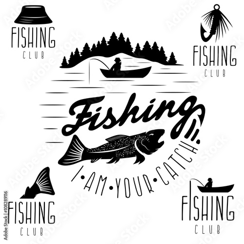 set of vintage labels with fishing theme