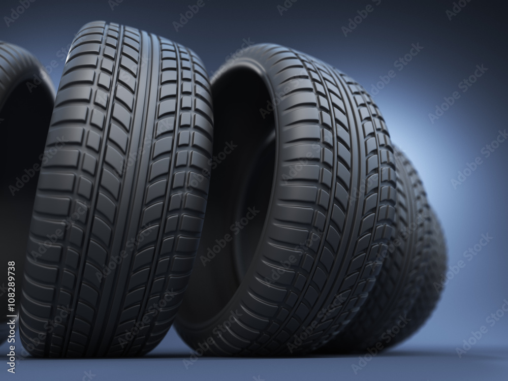 rubber tire or tyre 3D, on blue rubber tire or tyre 3D, on blue