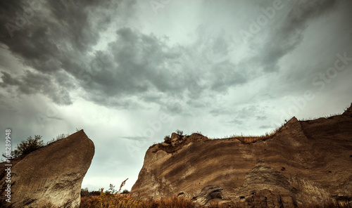 Sand canyon panorama with cloudy sky