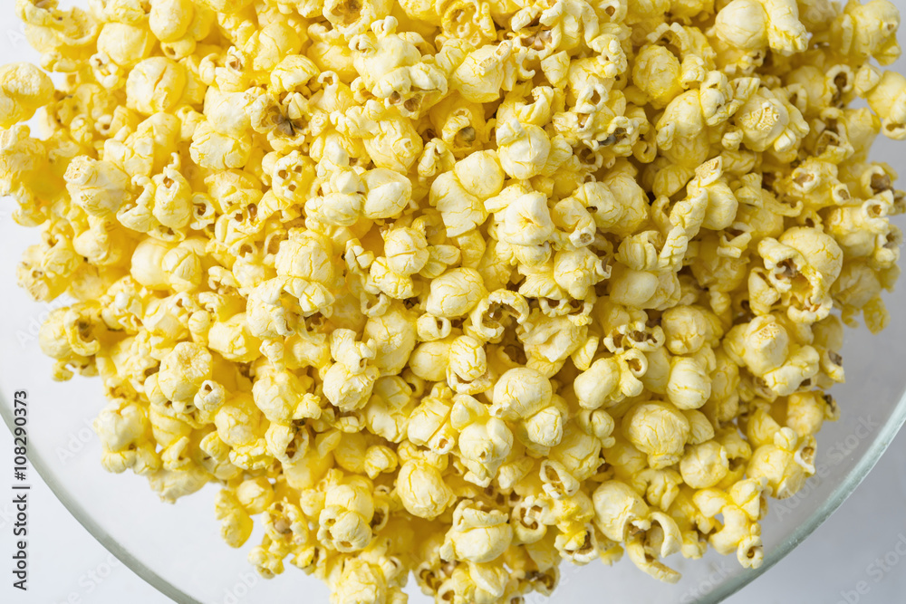 Over head view of a bowl of popcorn Over head view of a bowl of popcorn