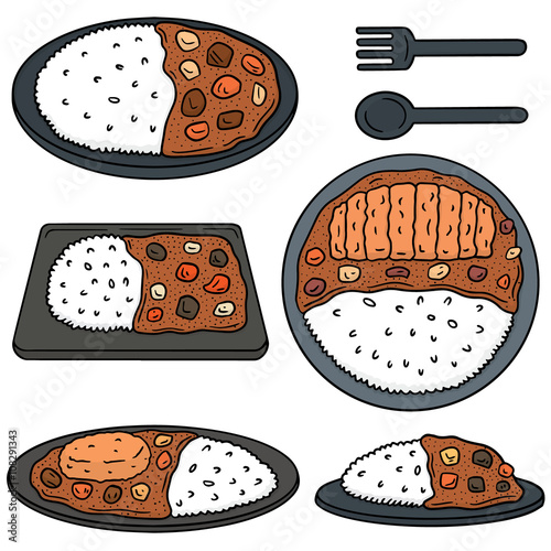 vector set of curry rice