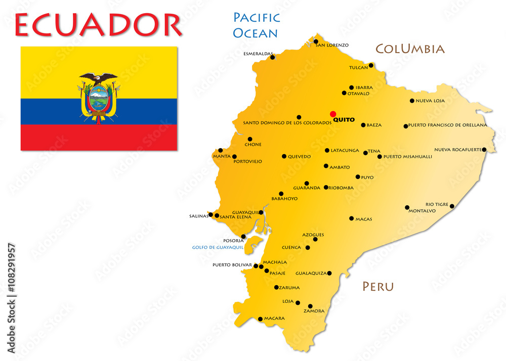 Obraz premium Ecuador, flag and map
