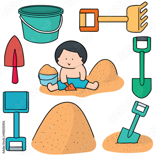 vector set of kid playing sand