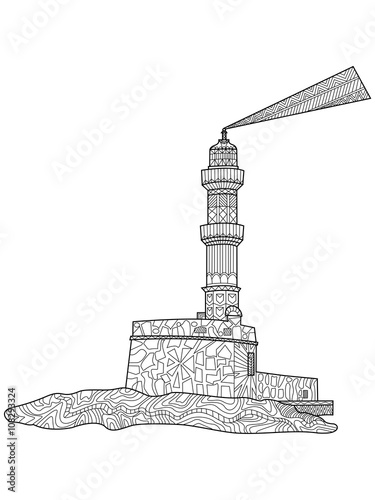 Lighthouse coloring vector for adults