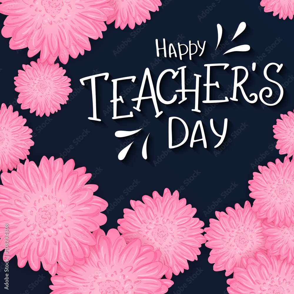 vector hand drawn lettering with flowers and quote happy teachers day. Can be used as gift