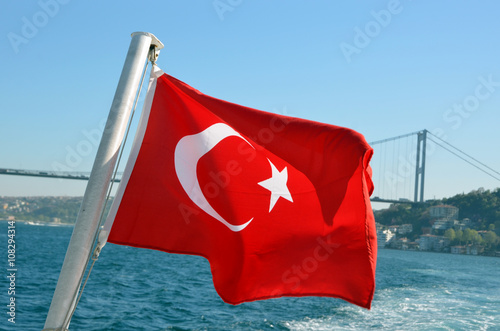 Turkish flag with bosphorus background