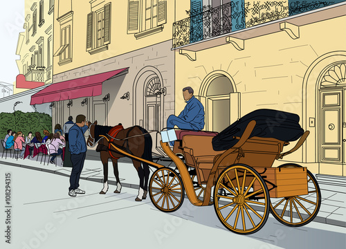 Illustration of a carriage in the street