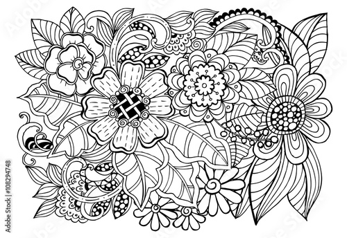 Doodle flowers  adult coloring page 