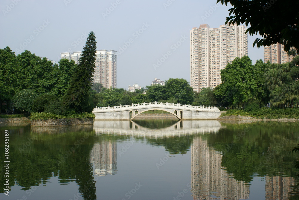 Traditional-style Bridge and lake, Guangzhou, China Traditional-style Bridge and lake, Guangzhou, China