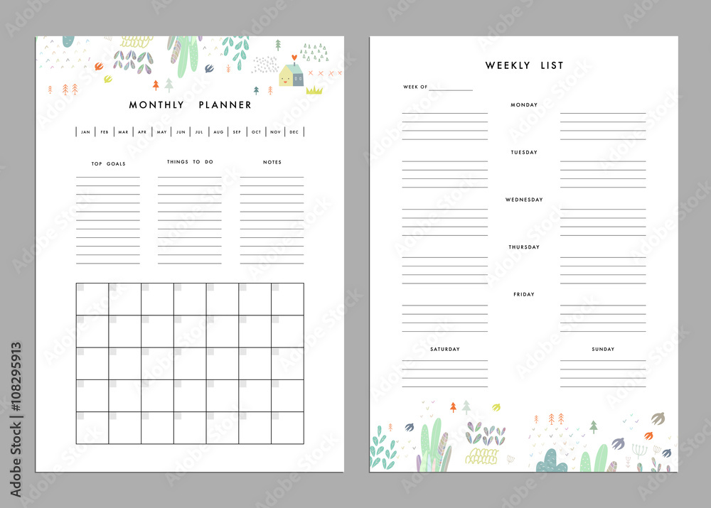 Monthly Planner plus Weekly List Templates. Organizer and Schedule Monthly Planner plus Weekly List Templates. Organizer and Schedule