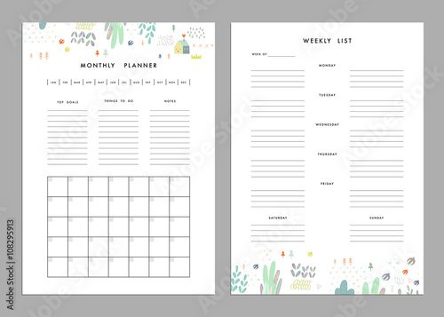Monthly Planner plus Weekly List Templates. Organizer and Schedule