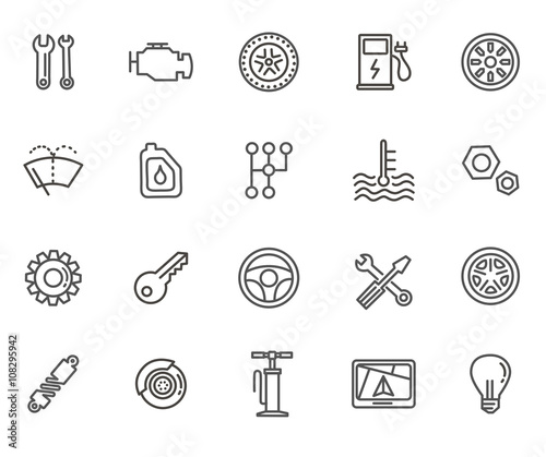 Outline icons. Car parts and services