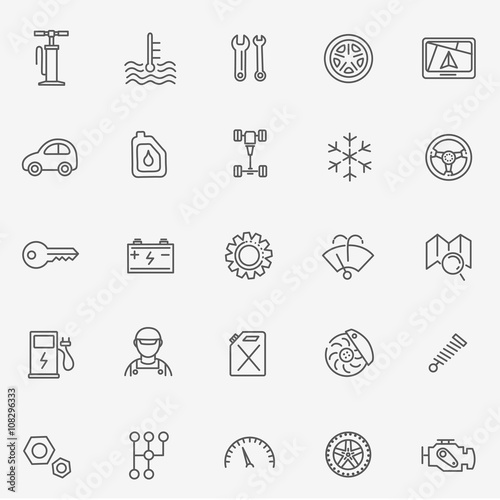 Outline icons. Car parts and services