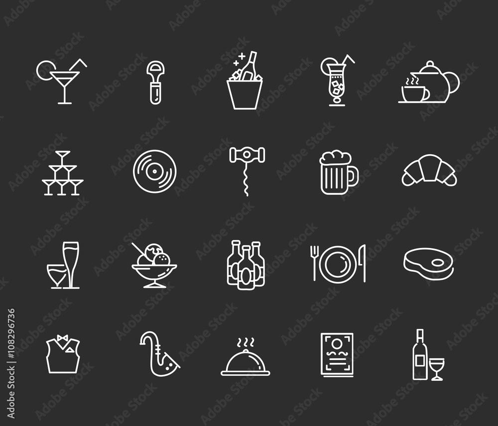 Icon Set For Restaurant, Cafe And Bar