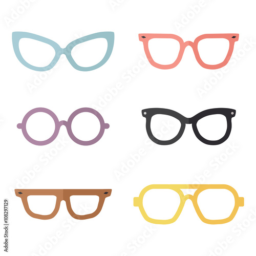 Eyeglasses flat multicolored vector set. Modern minimalistic design. Part two.