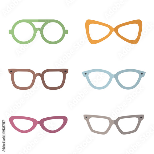 Eyeglasses flat multicolored vector set. Modern minimalistic design. Part three.