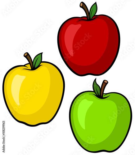 Vector illustration of a variety of cartoon apples.
