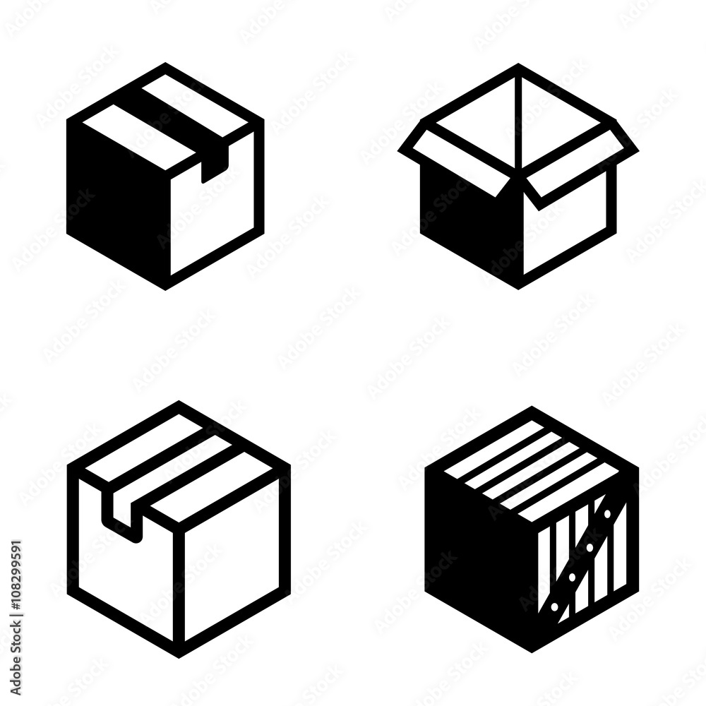 Vector black boxs pictogram icons set. Mail Box icon. 