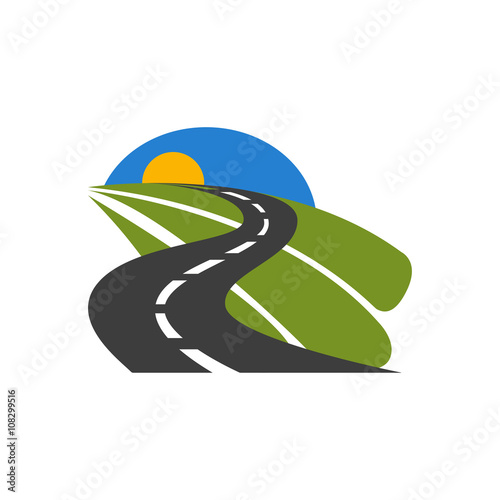 Vector black car road icon. Highway symbol. Road sign.