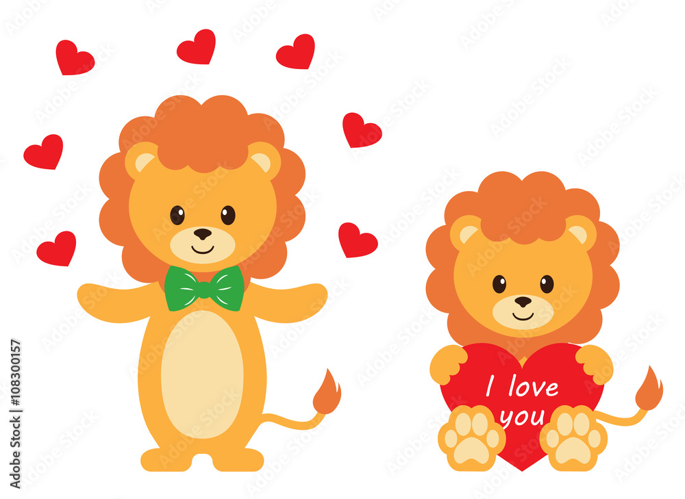 Fototapeta premium cartoon lion and heart vector