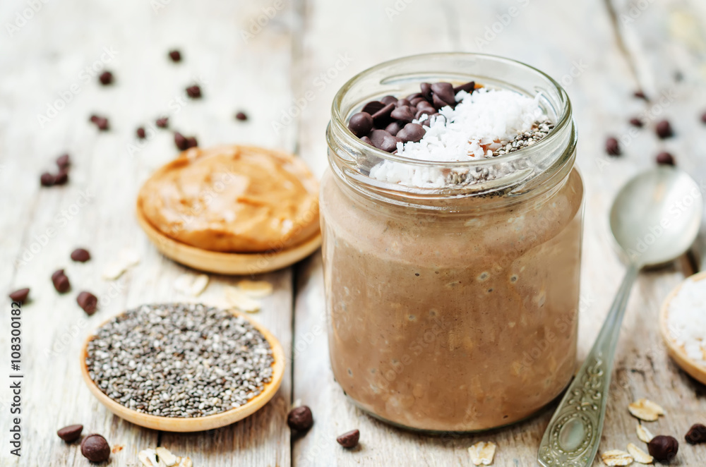 Chocolate Coconut Chia seeds overnight oats Chocolate Coconut Chia seeds overnight oats