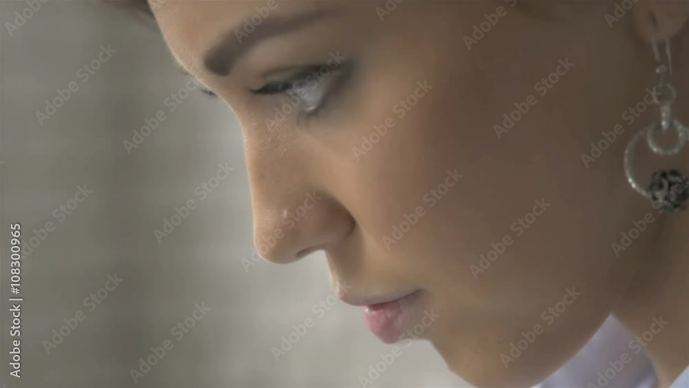 Portrait Close Up Profile of Beautiful Woman Using Laptop Portrait Close Up Profile of Beautiful Woman Using Laptop