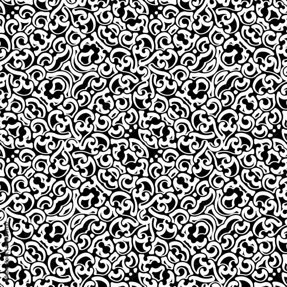 Abstract swirls, black and white seamless pattern