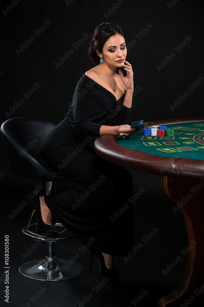 sexy woman with poker cards and chips sexy woman with poker cards and chips