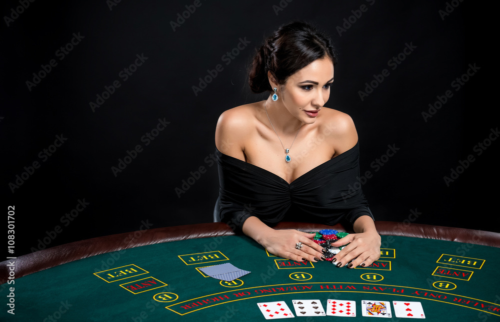 sexy woman with poker cards and chips sexy woman with poker cards and chips