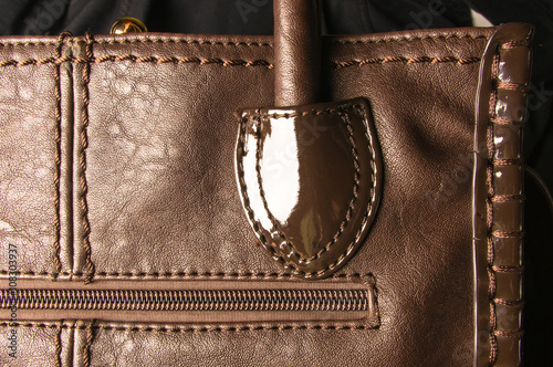 fittings on the leather hand bag