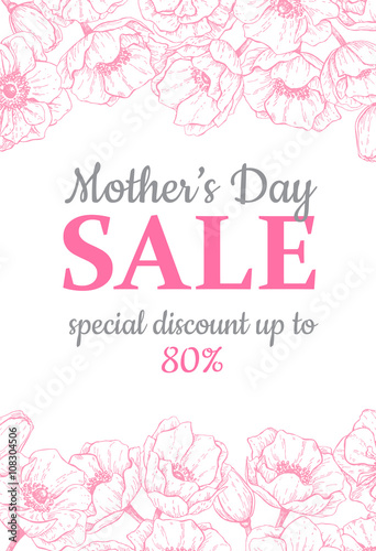 Mother's day sale illustation. Detailed flower drawing. Great banner, poster, flyer for your business