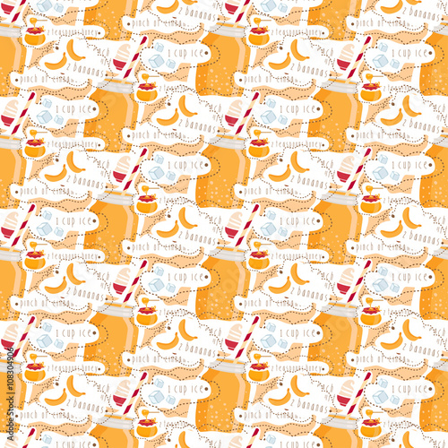 Seamless pattern of smoothie of honey,banana and yogurt. Vector