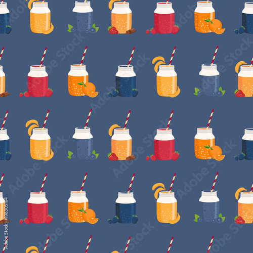 Seamless pattern of smoothie in mason jar. Vector illustration