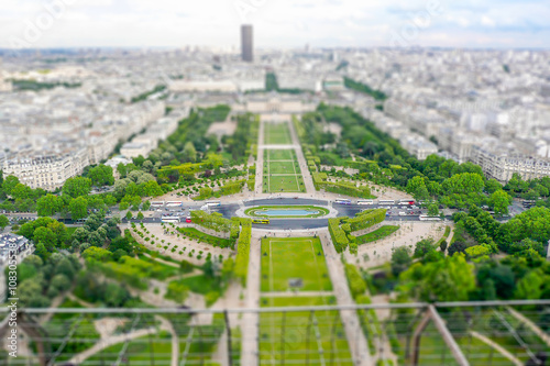 Panoramic view of Paris, France. Tilt-shift effect applied