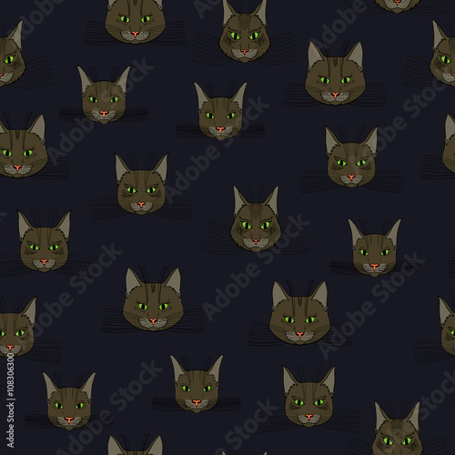 abstract vector doodle cat face seamless pattern