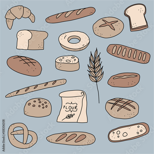 Bread bakery doodle illustration drawing background icon