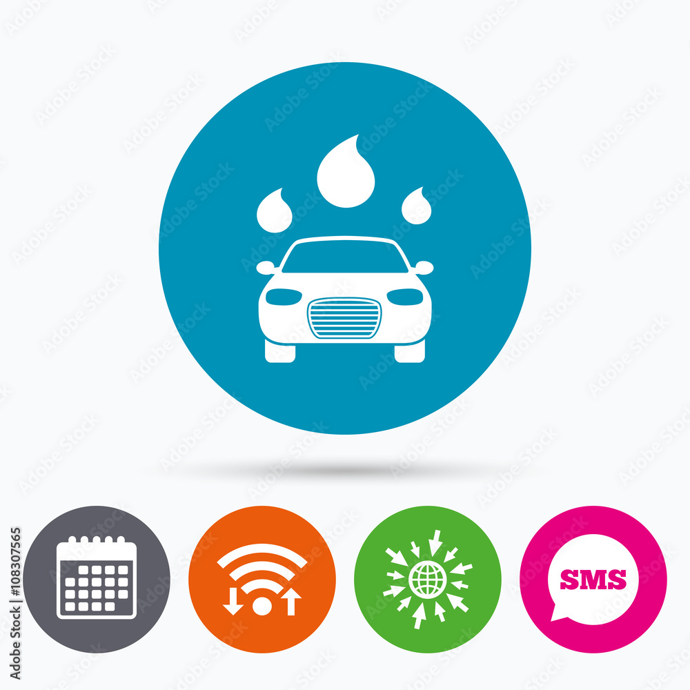 Car wash sign icon. Automated teller. Water drop Car wash sign icon. Automated teller. Water drop