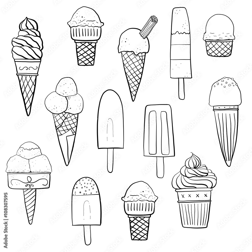 Ice Cream doodle drawing illustration icons Stock Vector Adobe Stock