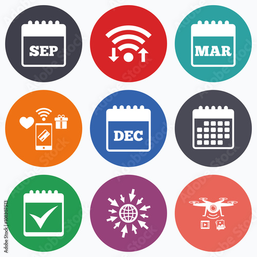 Calendar icons. September, March, December.