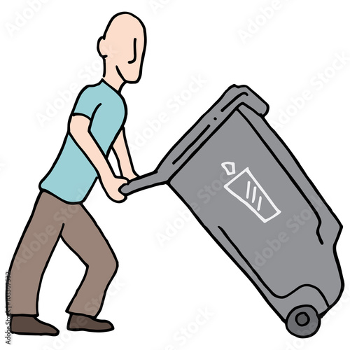 Man moving trash can