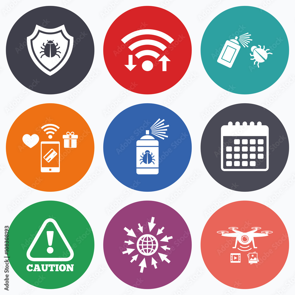 Bug disinfection signs. Caution attention icon. Bug disinfection signs. Caution attention icon.