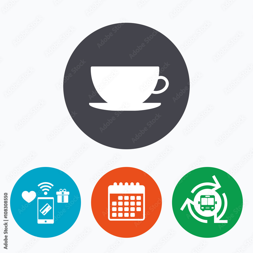 Coffee cup sign icon. Coffee button.