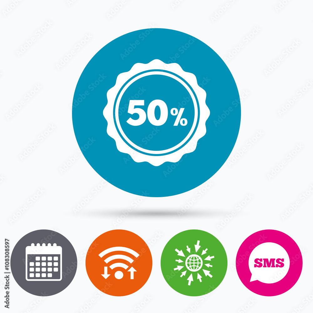 50 percent discount sign icon. Sale symbol. 50 percent discount sign icon. Sale symbol.