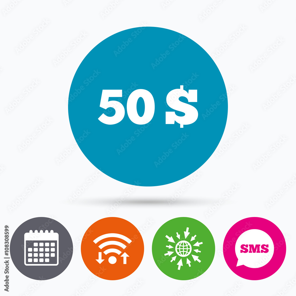 50 Dollars sign icon. USD currency symbol. 50 Dollars sign icon. USD currency symbol.