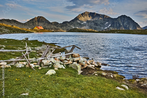 Sunset at Kamenitsa Peak And Tevno lake, Pirin Mountain, Bulgaria photo