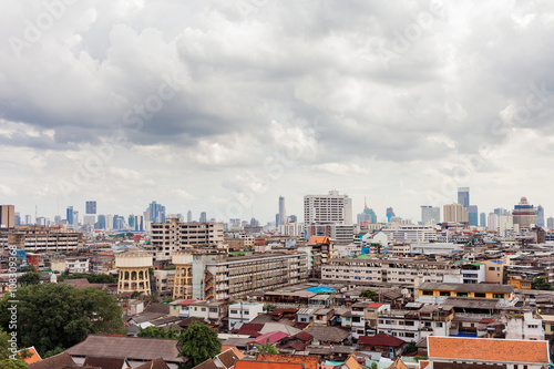 Bangkok, panorama view from the Wat Saket (the Golden Mount). Large cityscape. Thailand.