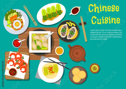 Traditional chinese dinner top view flat icon
