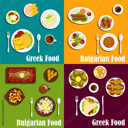 Rustic dishes of Greece and Bulgaria flat icons