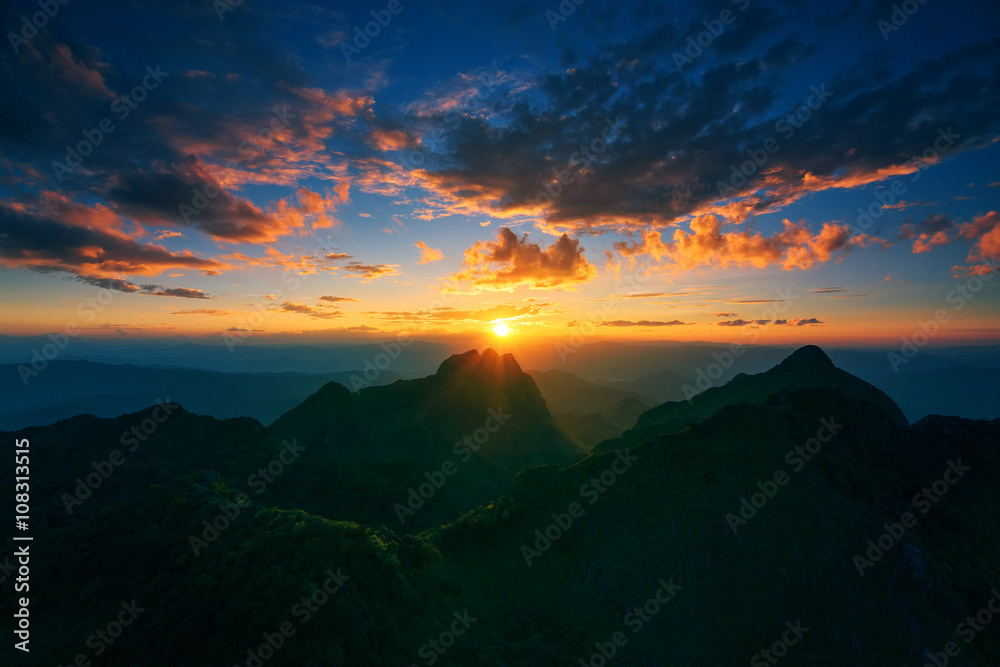 Mountain sunset sky
